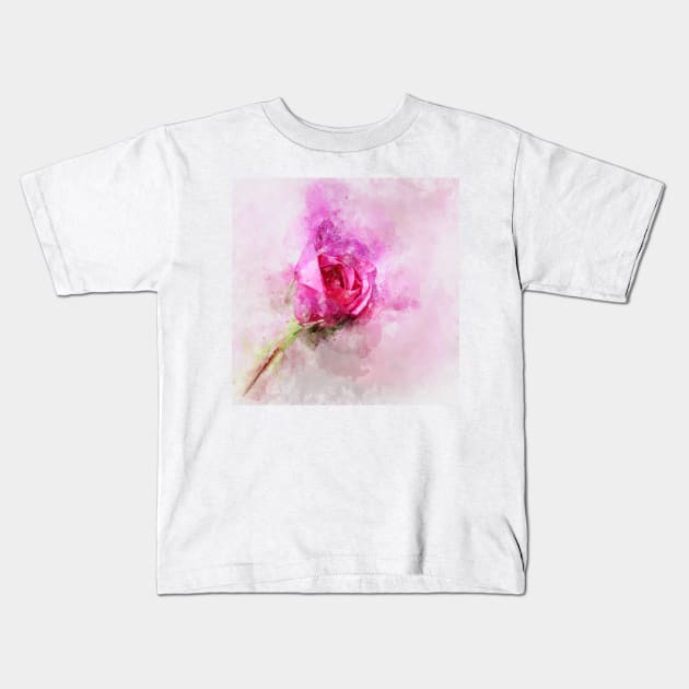 Gorgeous Pink Rose - Loose Watercolor Kids T-Shirt by ibadishi